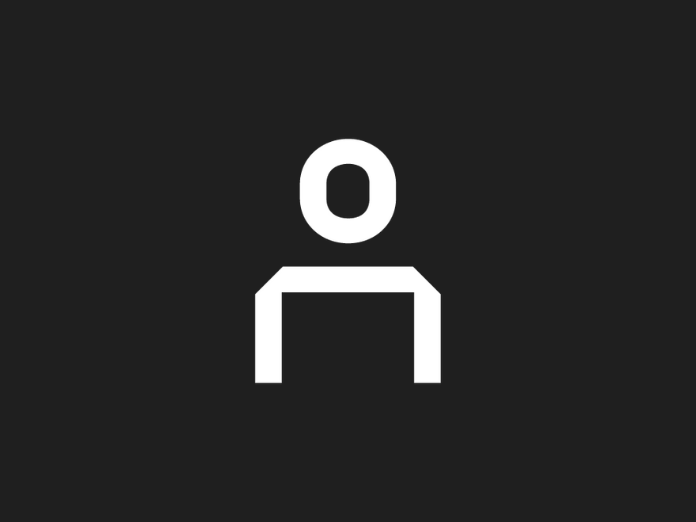 Black background with white icon showing simple head and shoulders of service user